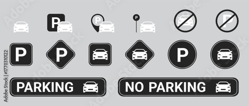 Parking & Car Icon Set – Vector Traffic & Road Signs