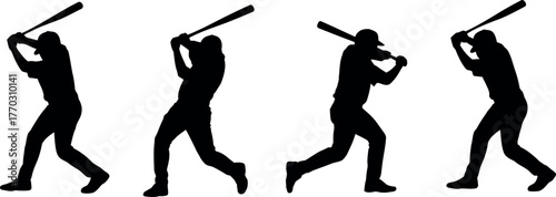 Baseball player silhouette collection hitting with a bat in action