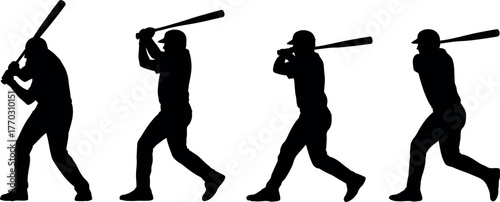 Baseball Batter Silhouette Sequence Demonstrating Swing Preparation and Follow Through Motion