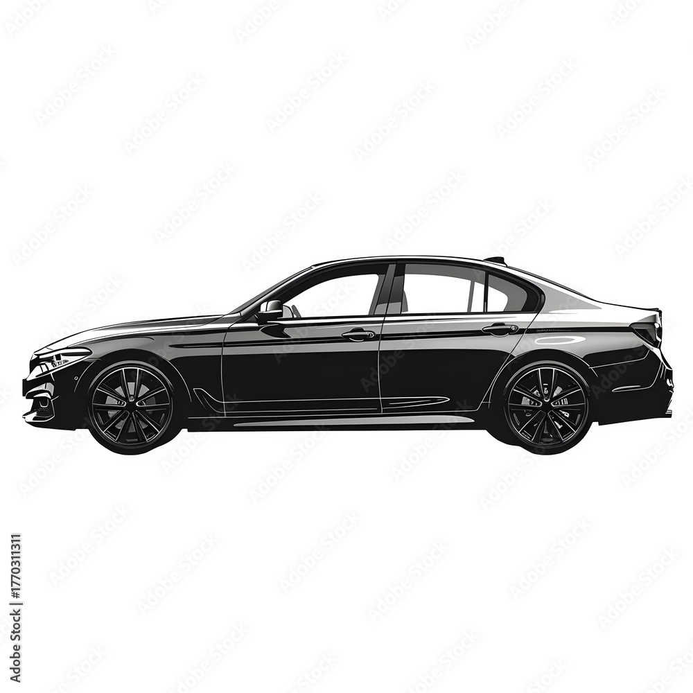 Fototapeta premium Sleek black sedan profile isolated on transparent background