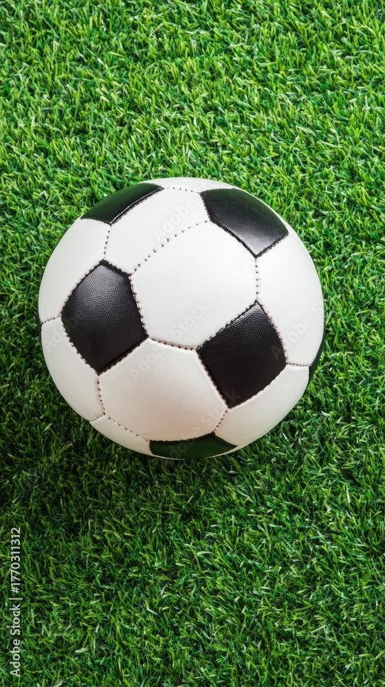 Fototapeta premium Vibrant green grass texture ideal for professional sports, offering a stunning backdrop for football activities in a bright setting