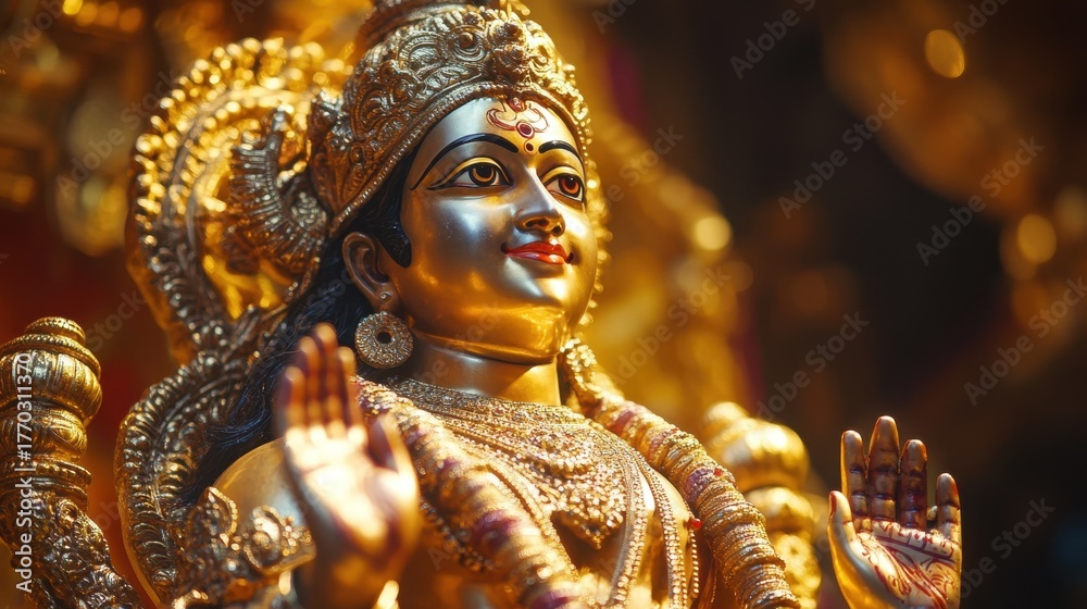 Obraz premium Golden Statue of Hindu Deity with Intricate Details and Decor
