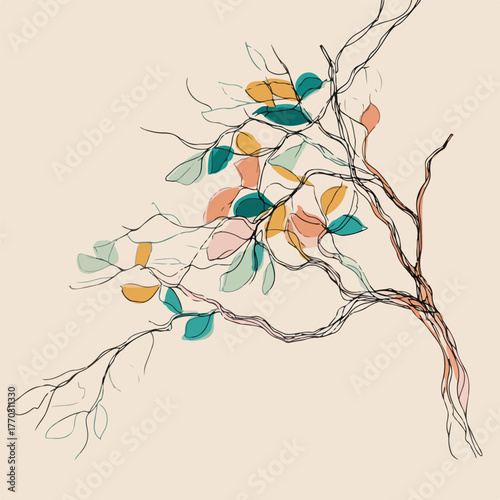 Minimalist Tree Branch with Soft Colors