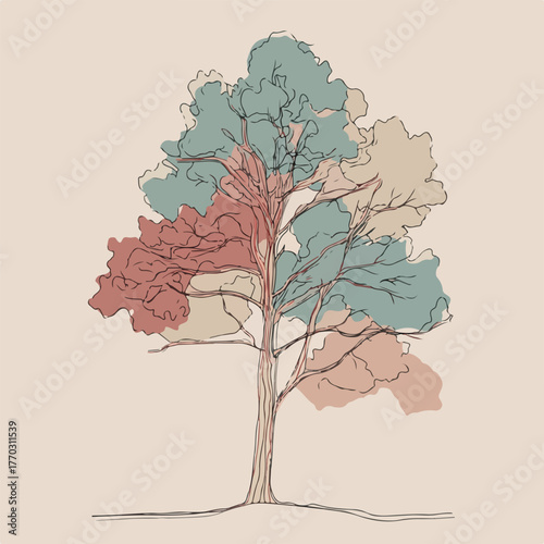 Minimalist Tree Illustration in Subtle Colors