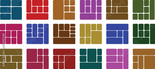 Rounded corner bento grid layout templates A collection of versatile bento grid templates featuring soft, rounded corners for modern and clean graphic designs.