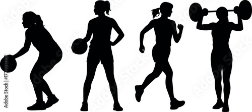 Diverse Women in Sports Silhouettes Active Lifestyles and Teamwork Concept