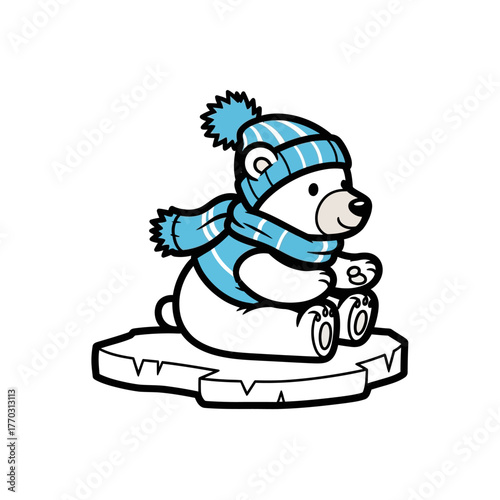 Vector Illustration of Polar Bear Mascot Sitting on Ice Floe