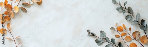 Elegant Floral Arrangements with Autumn Leaves on Marble Background