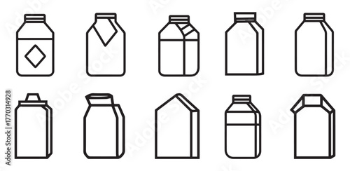 Milk Carton Line Icon Set. Outline Milk Carton Icons – Beverage Packaging Line Art.