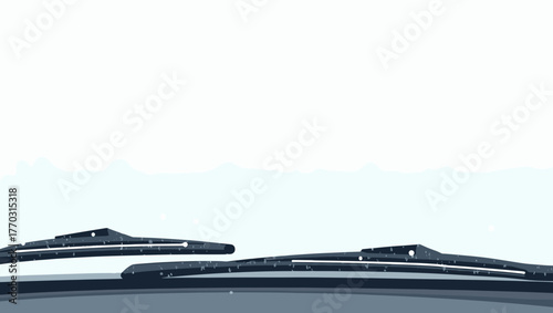 Sleet on car window viewed from inside through frosted glass during snowfall concept of cold winter driving conditions