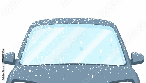 Sleet on car window with icy windshield and water droplets forming patterns on surface concept of frozen transportation element