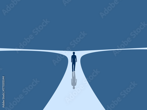 People walking at a fork in the road with two choices