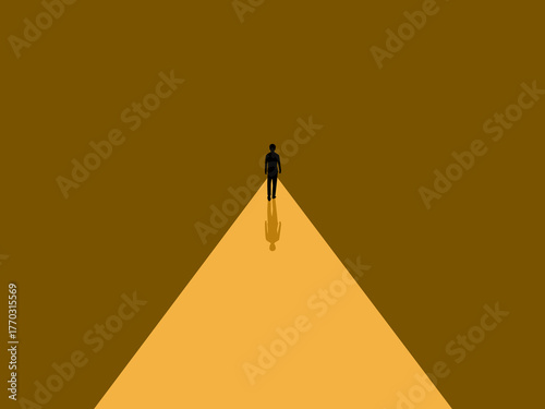 People are walking on a bright path.