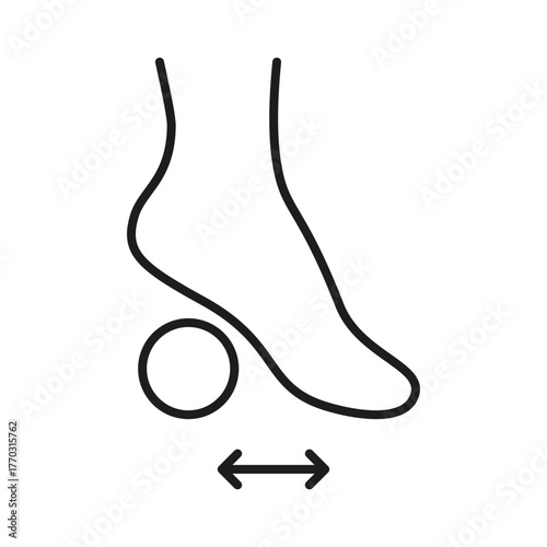 Foot massage, rolling exercise with ball, line icon. Orthopedic self gym. Care leg linear style. Vector outline illustration
