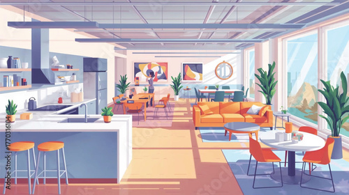 Minimalist Shared Living Space Vector Illustration.