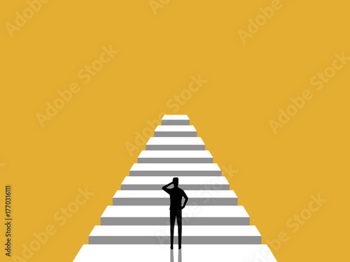 businessman walks across a bridge with a gap