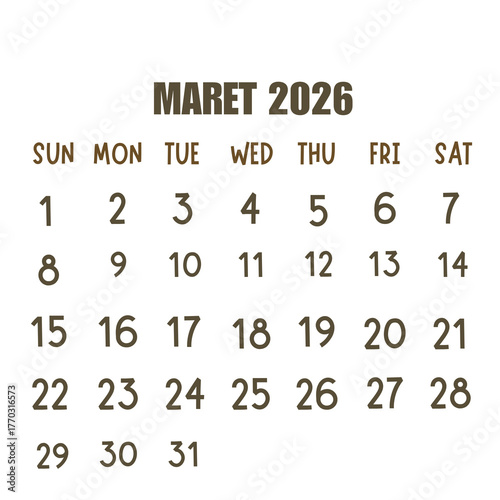 Calendar 2026 transparant background january February march April may june July August September October November December 