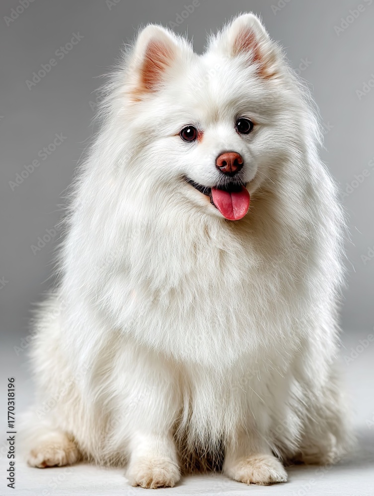 Obraz premium Fluffy white spitz on a white background