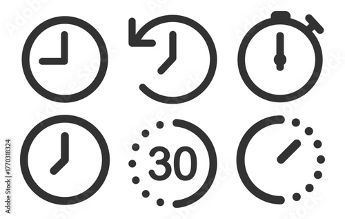 Clock and timer icons set on transparent background