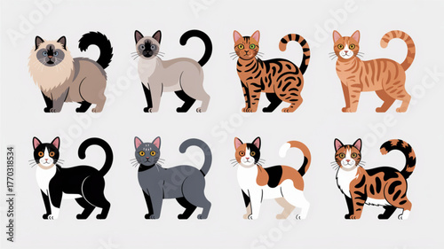 Adorable cartoon cats in various breeds and colors showcasing playful personalities and charming styles perfect for any pet lover's project