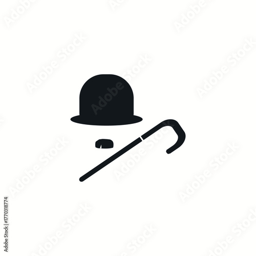 Retro hat,cane and moustache icon Vector