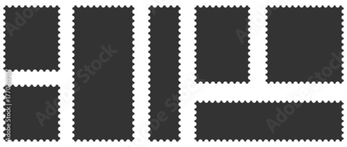 Set of blank rectangle and square Postage stamp frames. Postage stamp vector icons.Blank postage stamps borders vector set. Mockup postage stamps Postage stamp set, templates 