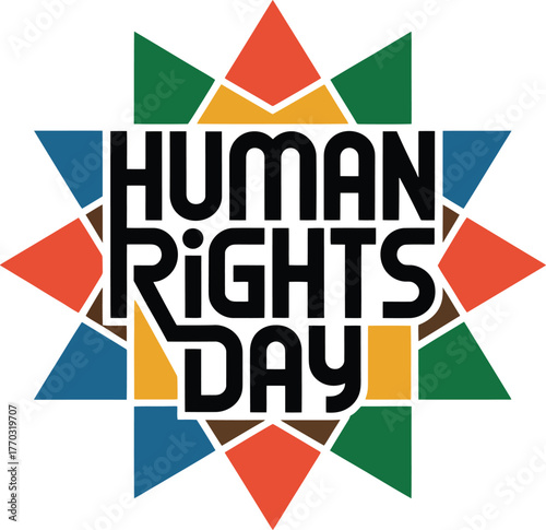 Human Rights Day modern typography lettering with colorful geometric shapes design