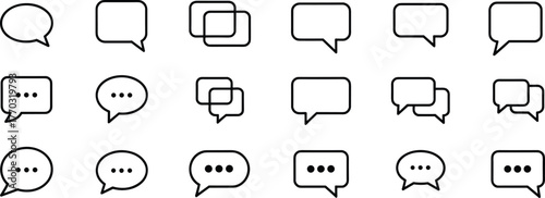 Speech bubble icon set, chat symbol collection, comic-style message bubbles, UI design elements, vector communication graphics, social media dialog, cartoon talk shapes