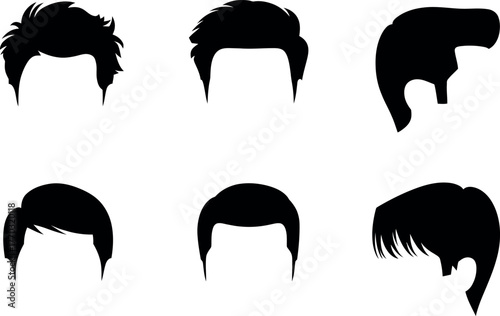 Various trendy and modern male hairstyle silhouettes in black and white