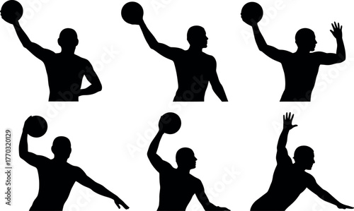 Water Polo Players Silhouettes Throwing Ball Team Sport Action Isolated