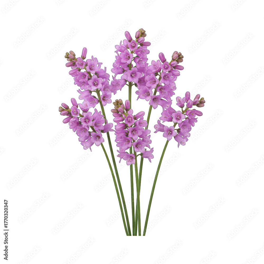 Fototapeta premium Digital rendering of a cluster of vibrant lilac bell-shaped flowers with green stems