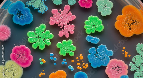 Vibrant Bacterial Colonies Growth on Agar Plate Microbiology Science Research