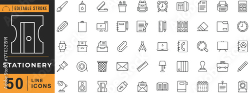Stationery line icon set. Editable stroke.