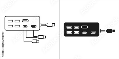 Usb hub with multiple ports and cables