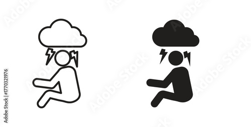 Anxiety or stress icon with line and silhouette versions.