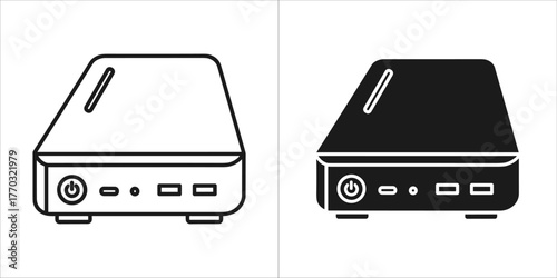 External hard drive icon in outline and solid black