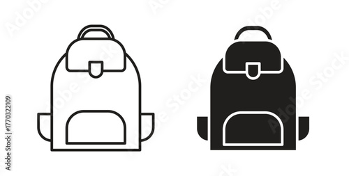Backpack icon with line and silhouette versions.