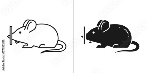 Animal mouse icon in outline and solid black