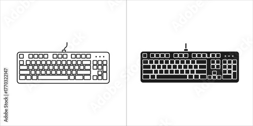 Outline and filled silhouette of a computer keyboard
