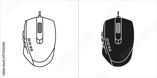 Outline and silhouette of a gaming computer mouse