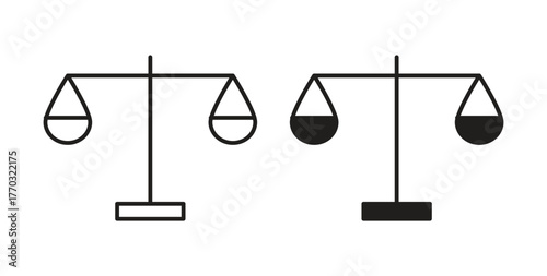Balance scale icon with line and silhouette versions.