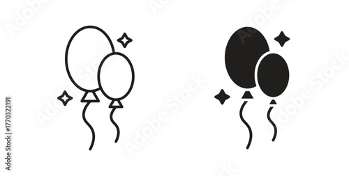 Balloons icon with line and silhouette versions.