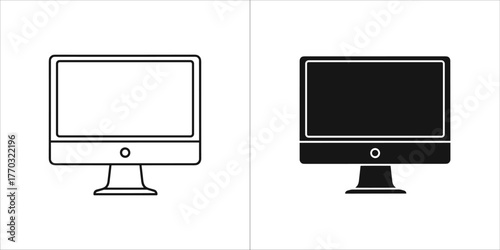 Computer monitor, outline and solid icon set