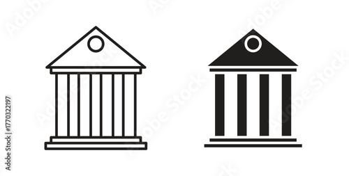 Bank icon with line and silhouette versions.