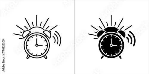 Alarm clock icon in outline and solid black on