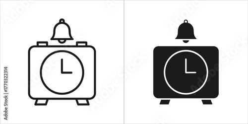 Alarm clock icon in outline and solid black