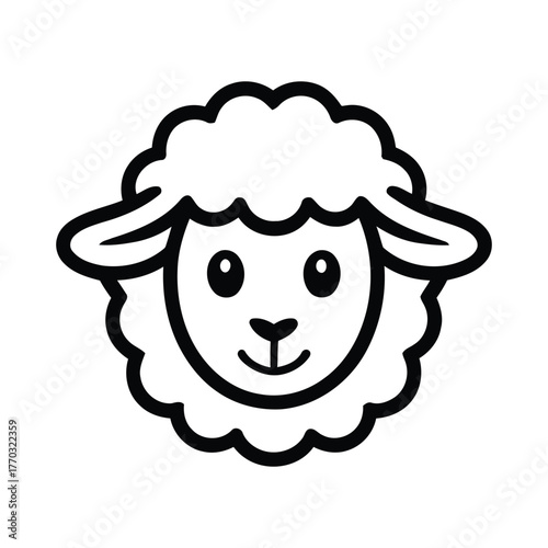 Cute sheep face icon simple cartoon drawing for children's art and farm animal themes