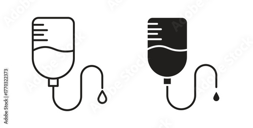 Blood transfusion icon with line and silhouette versions.