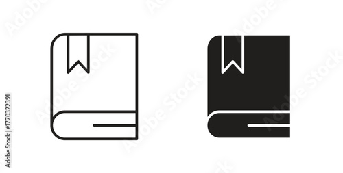 Book bookmark icon with line and silhouette versions.