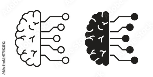 Brain circuit icon with line and silhouette versions.